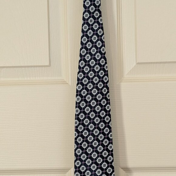 VTG Christian Dior Monsieur Classic Patterned Black Silver Purple 100% Silk Tie - Picture 6 of 8